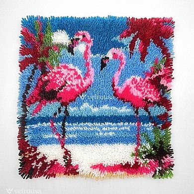 Flamingo Latch Hook Pillow Kit for Adults DIY Cushion Cover 17x17 Inch