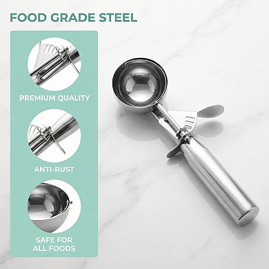 Ice Cream Scoop Stainless Steel Gear Roller Comfortable Handle Easy Release 1Pcs 8.3x2Inch