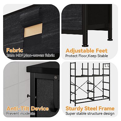 12-Drawer Fabric Storage Cabinet with 5 Side Pockets&2 Hooks,Tall Chest,Adjustable Feet,for Bedroom