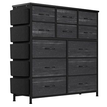 12-Drawer Fabric Storage Cabinet with 5 Side Pockets&2 Hooks,Tall Chest,Adjustable Feet,for Bedroom