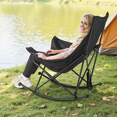 Rocking Camping Chair Portable Folding with Cup Holder