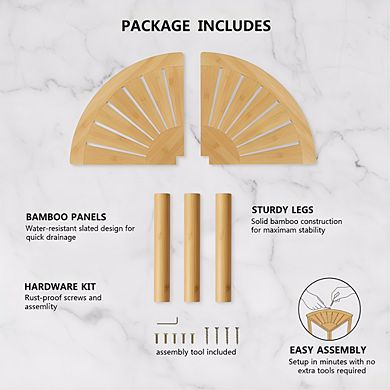 Bamboo Corner Shower Stool with Shelf, Waterproof Seat for Bathroom Storage