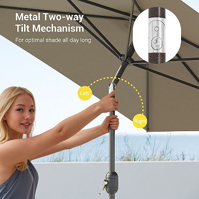 Sonkuki 10×6.5ft Rectangular Outdoor Patio Market Umbrella for Deck, Garden and Poolside