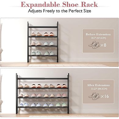 Expandable Shoe Rack 4 Tier Adjustable Metal for Small Space