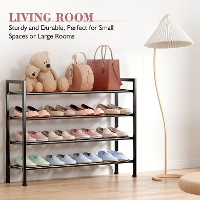 Expandable Shoe Rack 4 Tier Adjustable Metal for Small Space