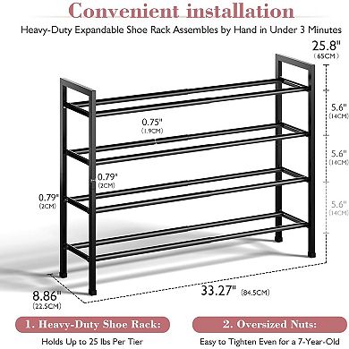Expandable Shoe Rack 4 Tier Adjustable Metal for Small Space