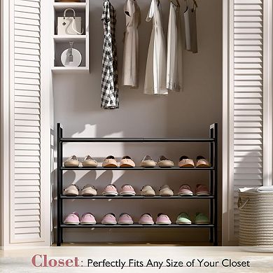 Expandable Shoe Rack 4 Tier Adjustable Metal for Small Space