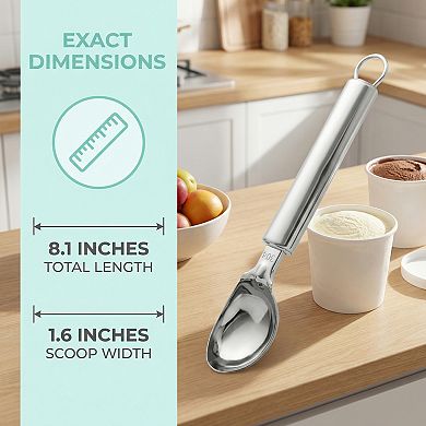 Ice Cream Scoop, 1 Pcs Stainless Steel Ice Cream Scooper Ergonomic Handle 8.1x1.6Inch