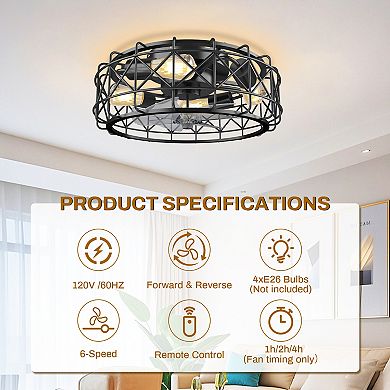 20 in. Indoor Black Caged Ceiling Fan Light