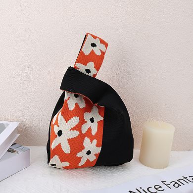 Flower Pattern Knitted Wrist Bag 1Pc