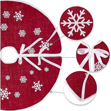 Red Burlap Christmas Tree Skirt with White Snowflake Design 23 Inch
