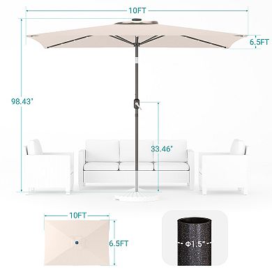 Sonkuki 10×6.5ft LED Rectangular Outdoor Patio Market Umbrella for Deck, Garden and Poolside