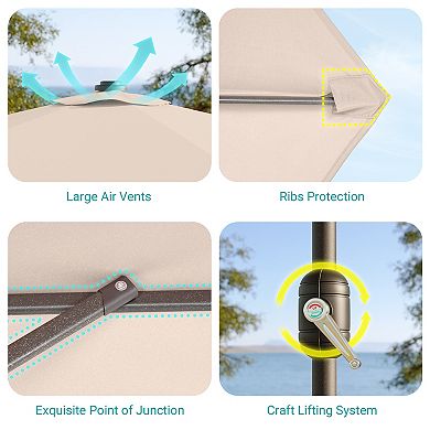 Sonkuki 10×6.5ft LED Rectangular Outdoor Patio Market Umbrella for Deck, Garden and Poolside