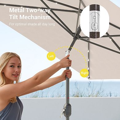 Sonkuki 10×6.5ft LED Rectangular Outdoor Patio Market Umbrella for Deck, Garden and Poolside