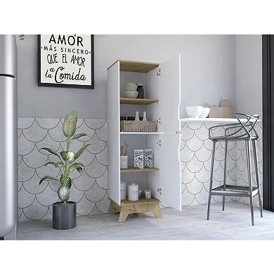 Pamplona Microwave Tall Cabinet Counter Surface, Top And Lower Double Doors Cabinets