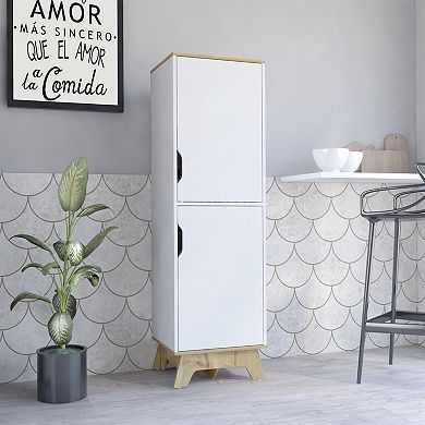 Pamplona Microwave Tall Cabinet Counter Surface, Top And Lower Double Doors Cabinets