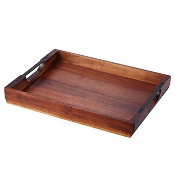 VEVOR Acacia Wood Serving Tray with Handles, Rustic Food Tray for Bed, Coffee Table
