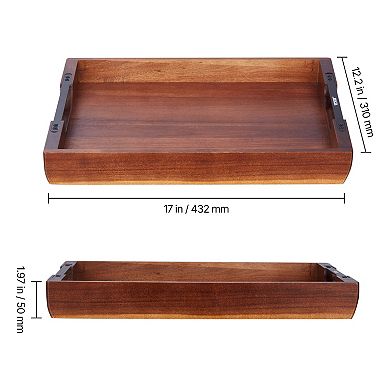 VEVOR Acacia Wood Serving Tray with Handles, Rustic Food Tray for Bed, Coffee Table