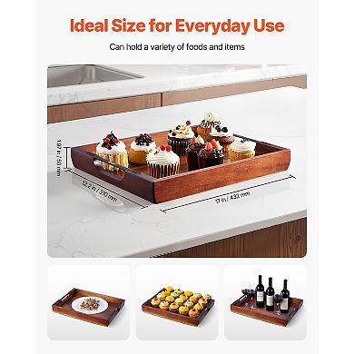 VEVOR Acacia Wood Serving Tray with Handles, Rustic Food Tray for Bed, Coffee Table
