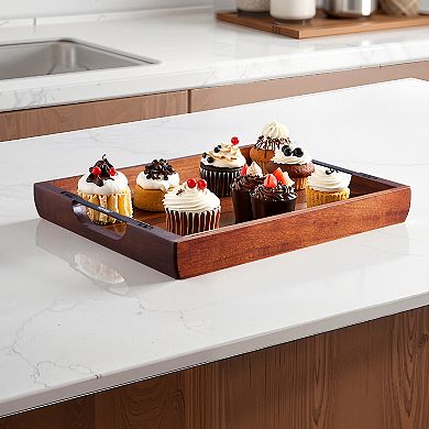 VEVOR Acacia Wood Serving Tray with Handles, Rustic Food Tray for Bed, Coffee Table