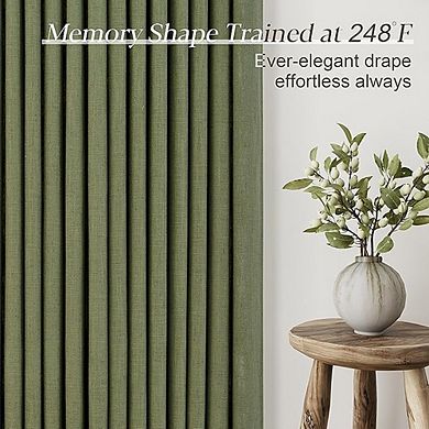 Pleated Linen Curtains Light Filtering, Semi-Sheer Window Drapes