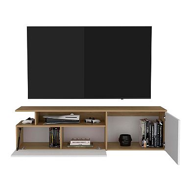 Selma Floating 63" Wide Tv Stand With Two Cabinets, Six Shelves, Cable Management .