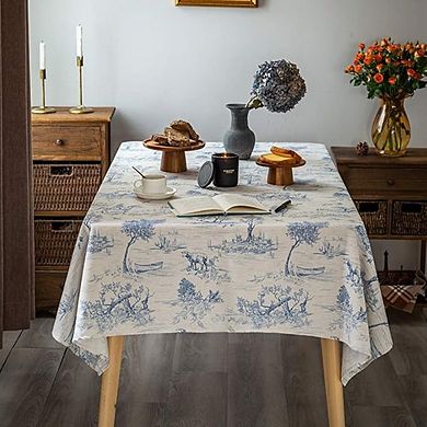 French Village Printed Linen Tablecloth, Rectangle, Decorative, Durable