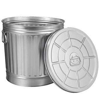 Round Galvanized Steel Trash Can with Lid - Durable Metal Bucket Garbage Can Indoor Outdoor