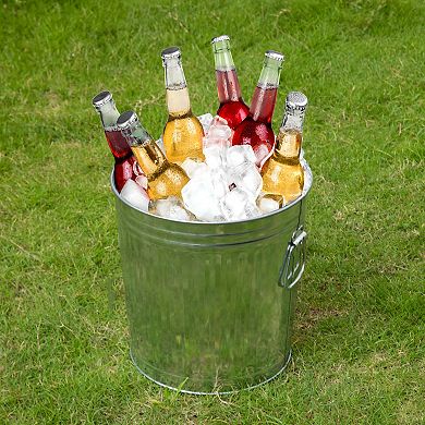 Round Galvanized Steel Trash Can with Lid - Durable Metal Bucket Garbage Can Indoor Outdoor