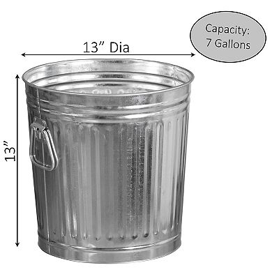 Round Galvanized Steel Trash Can with Lid - Durable Metal Bucket Garbage Can Indoor Outdoor