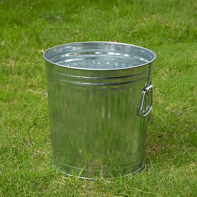 Round Galvanized Steel Trash Can with Lid - Durable Metal Bucket Garbage Can Indoor Outdoor