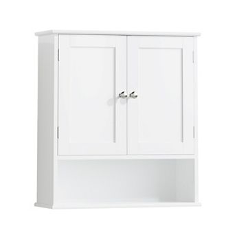 White MDF 67-Inch Tall Freestanding Bathroom Storage Cabinet with 2 Doors and Drawer