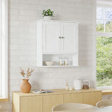 White MDF 67-Inch Tall Freestanding Bathroom Storage Cabinet with 2 Doors and Drawer