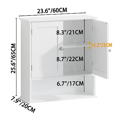 White MDF 67-Inch Tall Freestanding Bathroom Storage Cabinet with 2 Doors and Drawer