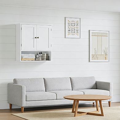 White MDF 67-Inch Tall Freestanding Bathroom Storage Cabinet with 2 Doors and Drawer