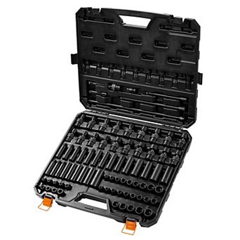 90 pc Impact Socket Set with Extensions and Adapters in Metal Toolbox