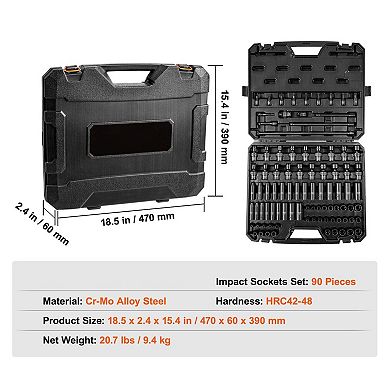 90-Piece Impact Socket Set with Extensions and Adapters in Metal Toolbox