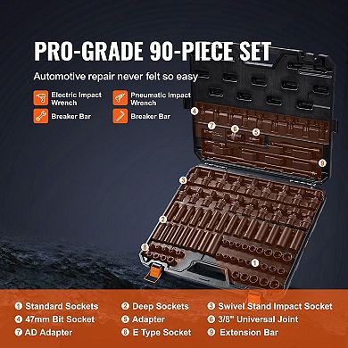90-Piece Impact Socket Set with Extensions and Adapters in Metal Toolbox