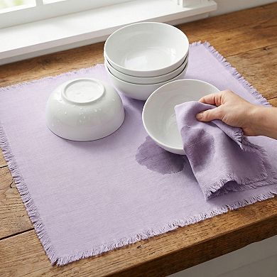 Cotton Linen Towels, Solid Color Fringed Dish Towels, Soft Absorbent Hand Towels 2 Pack 18" x 18"