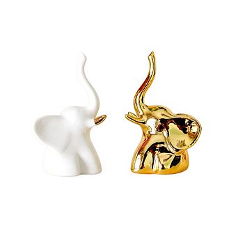 Gold and White Elephant Statues Home Decor Pair