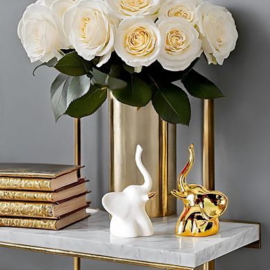 Gold and White Elephant Statues Home Decor Pair