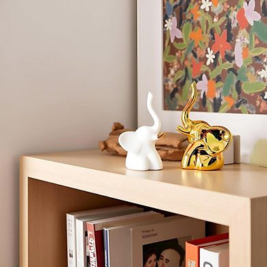 Gold and White Elephant Statues Home Decor Pair