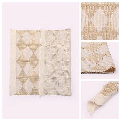 Rustic Placemats Set of 4 Cotton and Linen Mats with Tassel for Dining Table 17.7x13.8 Inch