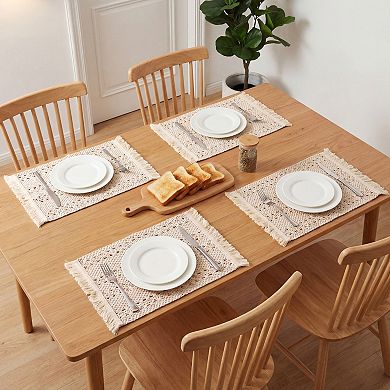 Rustic Placemats Set of 4 Cotton and Linen Mats with Tassel for Dining Table 17.7x13.8 Inch