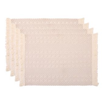Rustic Placemats Set of 4 Cotton and Linen Mats with Tassel for Dining Table 17.7x13.8 Inch