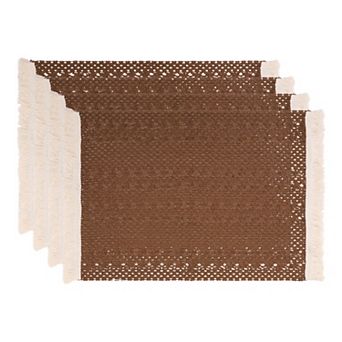 Rustic Placemats Set of 4 Cotton and Linen Mats with Tassel for Dining Table 17.7x13.8 Inch