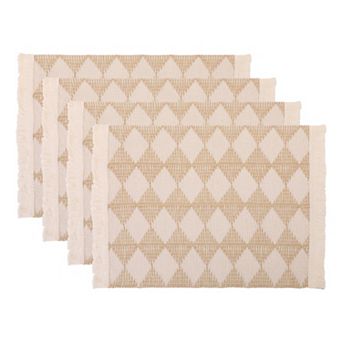 Rustic Placemats Set of 4 Cotton and Linen Mats with Tassel for Dining Table 17.7x13.8 Inch