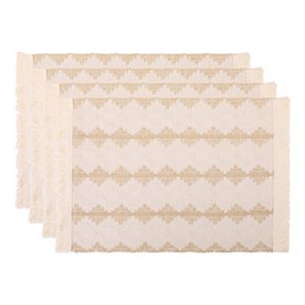 Rustic Placemats Set of 4 Cotton and Linen Mats with Tassel for Dining Table 17.7x13.8 Inch