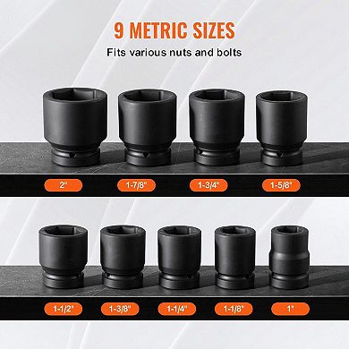 9-Piece Drive Axle Nut Socket Set with Case for Cars and Trucks