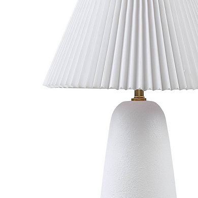 Textured Ceramic Table Lamp with Fluted Fabric Shade White
